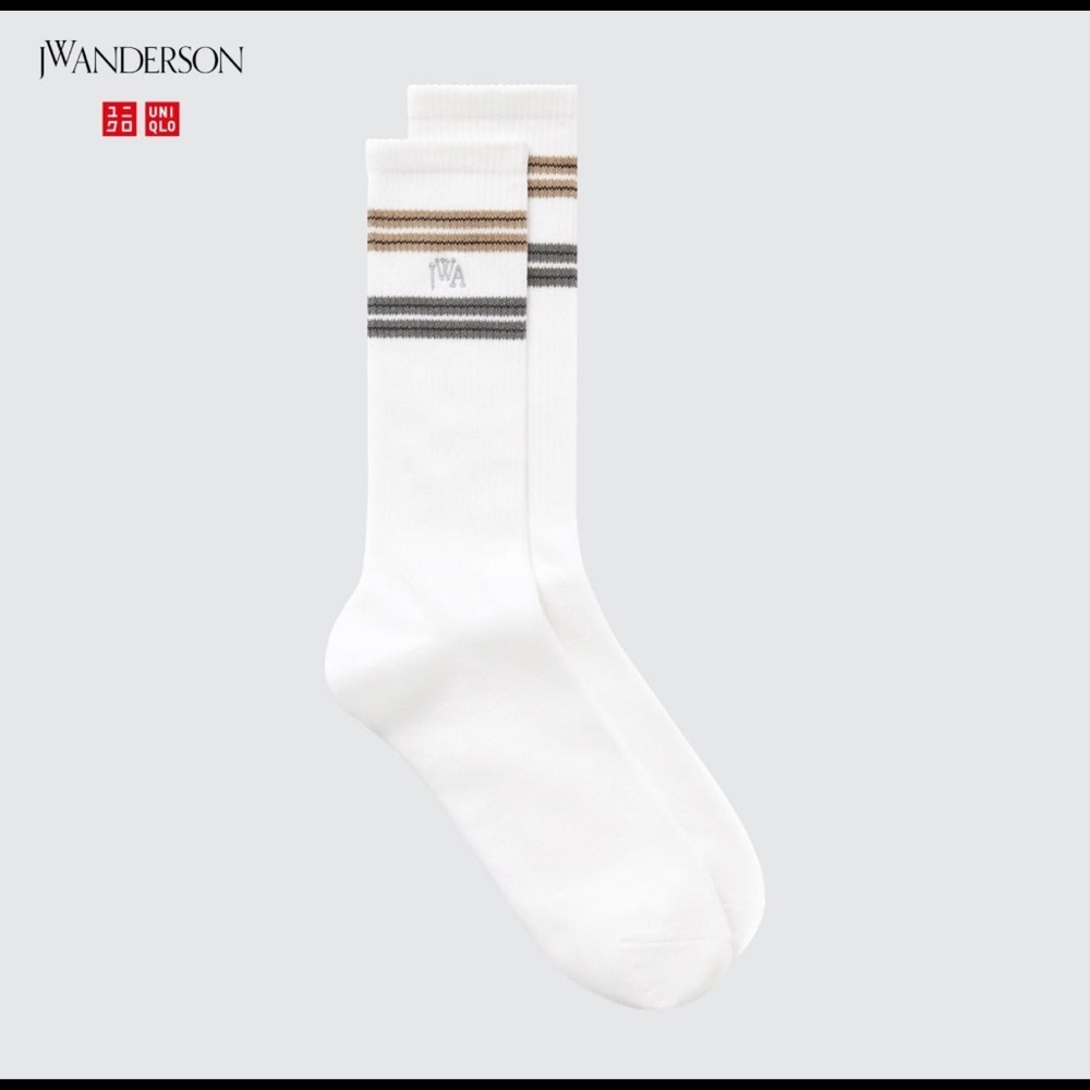 UNIQLO x JW ANDERSON White Lined Socks Stripes Unisex 27-29cm Shoe Size 8-11